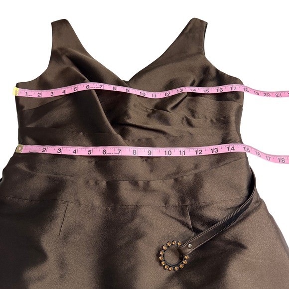 Kay Unger New York Women's Dress 10 Brown Silk Blend Sleeveless Belted Sheath - Picture 11 of 12